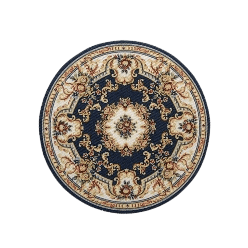 Round navy blue oriental Persian rug professionally cleaned by carpet cleaning experts in Chicago