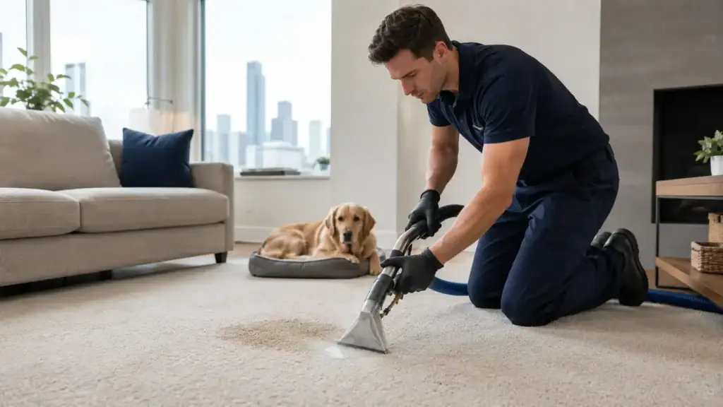Pet accident carpet treatment in a Chicago home by Carpet Cleaning Group