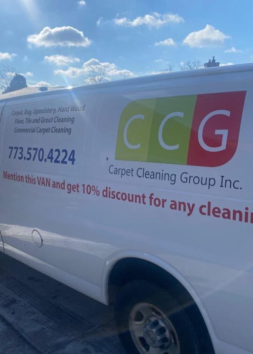 Carpet Cleaning Group Inc CCG branded service van offering carpet, rug, upholstery, hardwood, tile and grout cleaning in Chicago