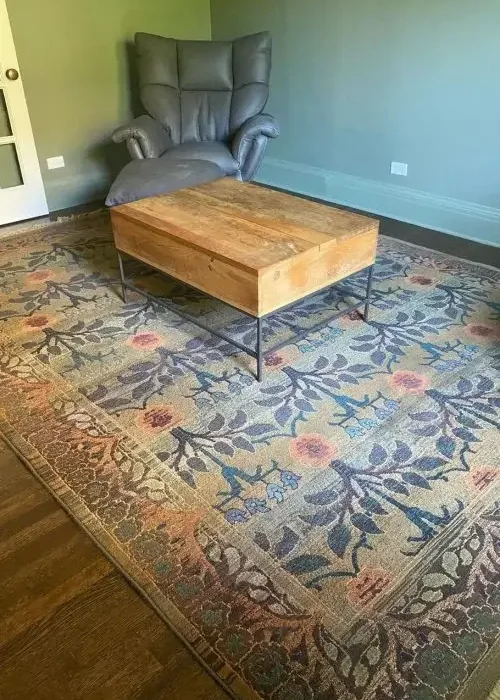 Professionally cleaned floral area rug in a Chicago home living room, restored by Carpet Cleaning Group